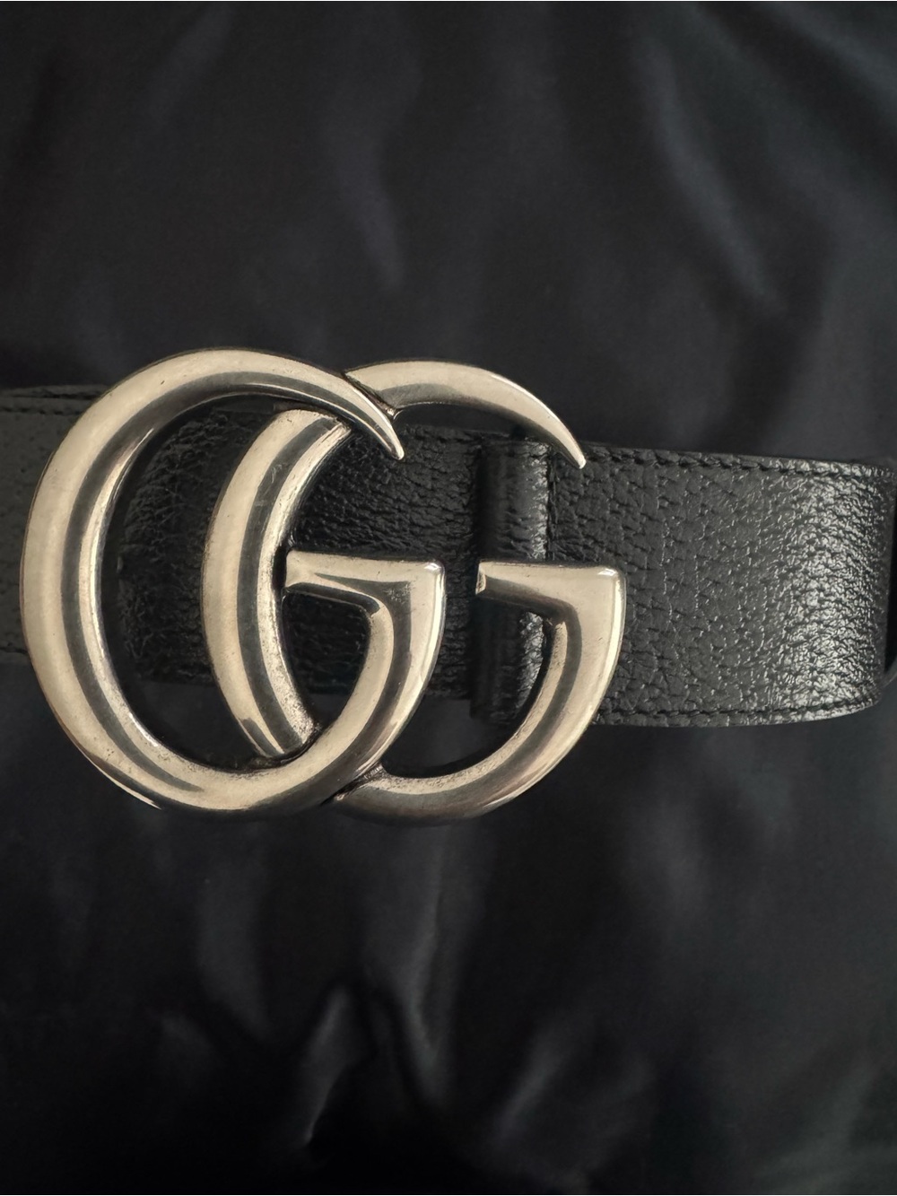 GUCCI Marmont Double GG Logo Buckle Black Leather